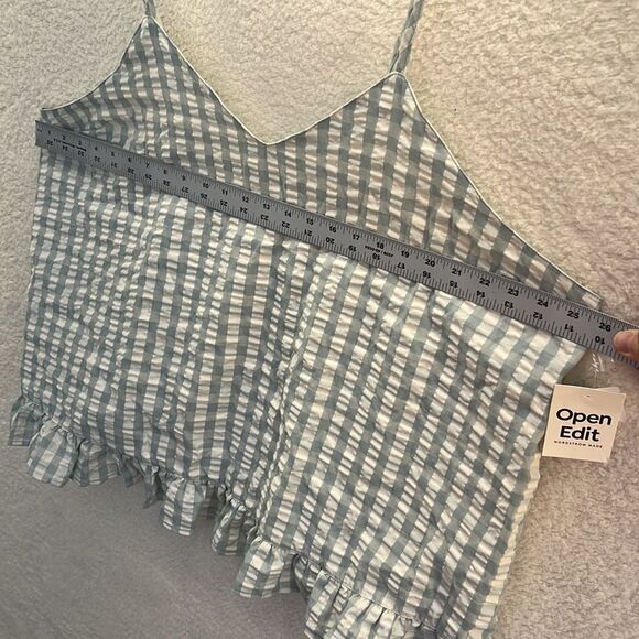 Open Edit Seersucker Pajama Top‎ in Teal Mist Gingham Size 3X - Picture 3 of 8